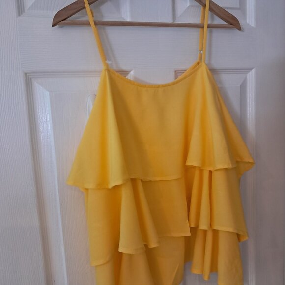 Women's Summer Layered Ruffle Yellow Sleeveless Top - Picture 2 of 7